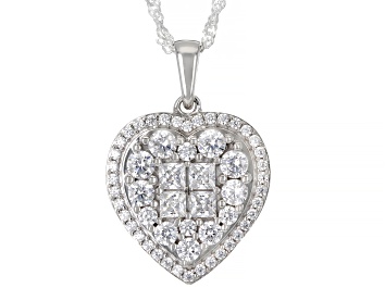 Picture of White Cubic Zirconia Rhodium Over Sterling Silver Heart Pendant With Chain 2.75ctw