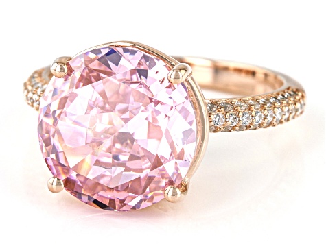 Pink And White Diamond Simulants 18k Rose Gold Over Sterling Silver Starry Cut Ring 17.68ctw