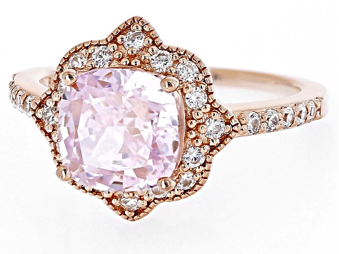 Pink And White Cubic Zirconia 18k Rose Gold Over Sterling Silver Starry Cut Ring 5.20ctw