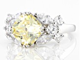 Yellow And White Cubic Zirconia Rhodium Over Sterling Silver Ring 7.57ctw