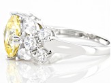 Yellow And White Cubic Zirconia Rhodium Over Sterling Silver Ring 7.57ctw