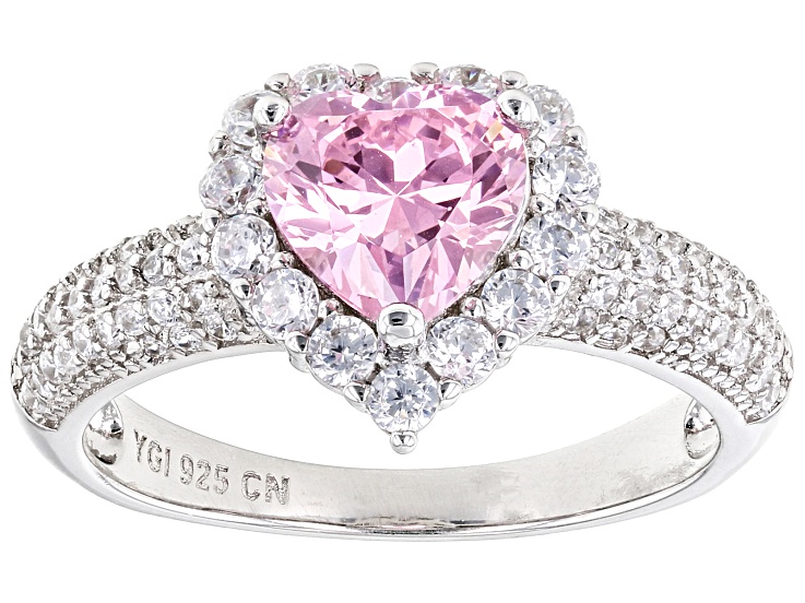 Pink And White Cubic Zirconia Rhodium Over Sterling Silver