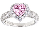 Pink And White Cubic Zirconia Rhodium Over Sterling Silver Heart Ring 3.55ctw