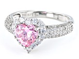 Pink And White Cubic Zirconia Rhodium Over Sterling Silver Heart Ring 3.55ctw