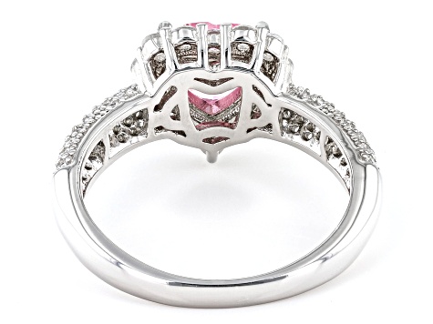 Pink and White Cubic Zirconia Rhodium Over Sterling Silver Heart Ring  6.65ctw - BJL385