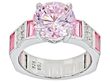 Picture of Pink And White Cubic Zirconia Rhodium Over Sterling Silver Ring 10.07ctw
