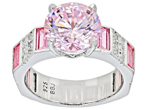 Pink And White Cubic Zirconia Rhodium Over Sterling Silver Ring 10.07ctw