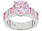 Pink And White Cubic Zirconia Rhodium Over Sterling Silver Ring 10.07ctw