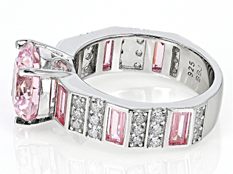 Pink And White Cubic Zirconia Rhodium Over Sterling Silver Ring 10.07ctw