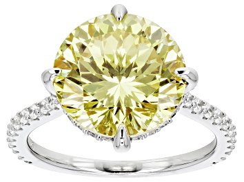 Picture of Yellow And White Cubic Zirconia Rhodium Over Sterling Silver Firework Cut Ring 12.76ctw
