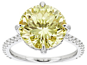 Yellow And White Cubic Zirconia Rhodium Over Sterling Silver Firework Cut Ring 12.76ctw