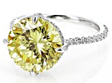 Yellow And White Cubic Zirconia Rhodium Over Sterling Silver Firework Cut Ring 12.76ctw