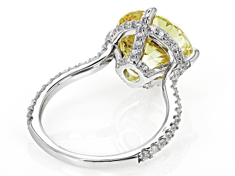 Yellow And White Cubic Zirconia Rhodium Over Sterling Silver Firework Cut Ring 12.76ctw