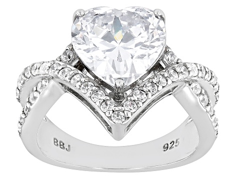 White Cubic Zirconia Rhodium Over Sterling Silver Heart Ring 6.23ctw