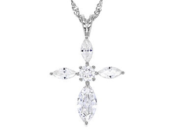 Picture of White Cubic Zirconia Rhodium Over Sterling Silver Cross Pendant With Chain 2.88ctw