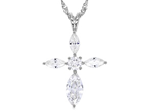 White Cubic Zirconia Rhodium Over Sterling Silver Cross Pendant With Chain 2.88ctw