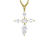 White Cubic Zirconia 18k Yellow Gold Over Sterling Silver Cross Pendant With Chain 2.88ctw