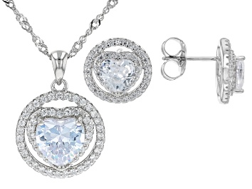Picture of White Cubic Zirconia Rhodium Over Sterling Silver Jewelry Set 6.23ctw