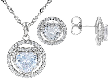 White Cubic Zirconia Rhodium Over Sterling Silver Jewelry Set 6.23ctw