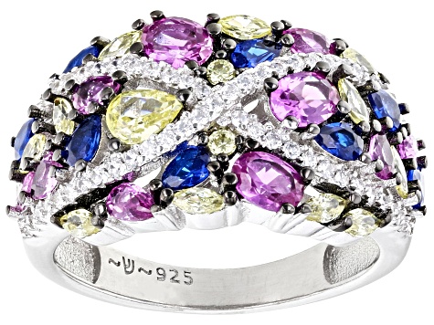 Multi-Gem Simulants Rhodium Over Sterling Silver Ring 2.55ctw