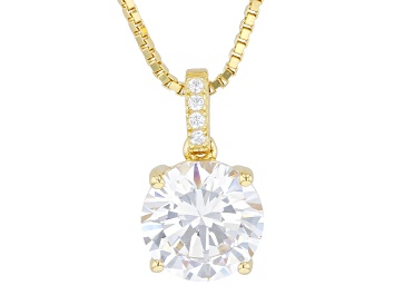 Picture of White Cubic Zirconia 18k Yellow Gold Over Sterling Silver Pendant With Chain