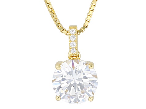 White Cubic Zirconia 18k Yellow Gold Over Sterling Silver Pendant With Chain