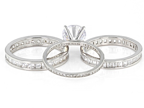 White Cubic Zirconia Rhodium Over Sterling Silver Ring Set