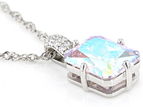 Aurora Borealis And White Cubic Zirconia Rhodium Over Sterling Silver Pendant With Chain 10.23ctw