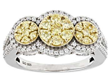 Picture of Yellow And White Cubic Zirconia Rhodium Over Sterling Silver Ring 1.60ctw