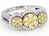 Yellow And White Cubic Zirconia Rhodium Over Sterling Silver Ring 1.60ctw