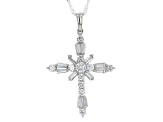 White Cubic Zirconia Platinum Over Sterling Silver Cross Pendant With Chain 4.09ctw