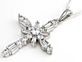 White Cubic Zirconia Platinum Over Sterling Silver Cross Pendant With Chain 4.09ctw