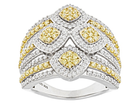 Yellow And White Cubic Zirconia Rhodium Over Sterling Silver Ring 2.70ctw