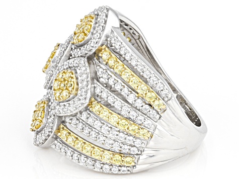 Yellow And White Cubic Zirconia Rhodium Over Sterling Silver Ring 2.70ctw