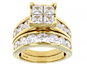 White Cubic Zirconia 18k Yellow Gold Over Sterling Silver Ring With Band 6.20ctw