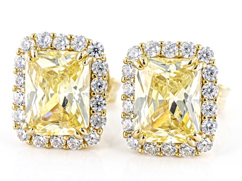 Yellow And White Cubic Zirconia 18k Yellow Gold Over Sterling Silver Earrings 10.02ctw