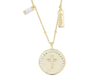 Picture of White Cubic Zirconia 18k Yellow Gold Over Sterling Silver Cross Necklace 1.12ctw