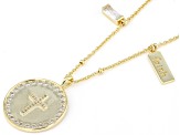 White Cubic Zirconia 18k Yellow Gold Over Sterling Silver Cross Necklace 1.12ctw