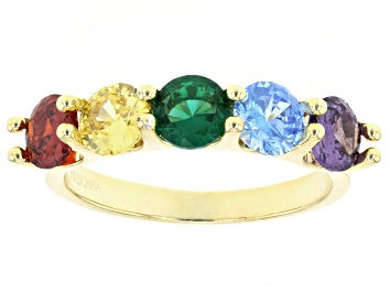 Picture of Green Lab Spinel & Multi Color Cubic Zirconia 18k Yellow Gold Over Sterling Silver Ring 3.43ctw