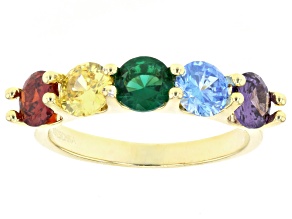 Green Lab Spinel & Multi Color Cubic Zirconia 18k Yellow Gold Over Sterling Silver Ring 3.43ctw
