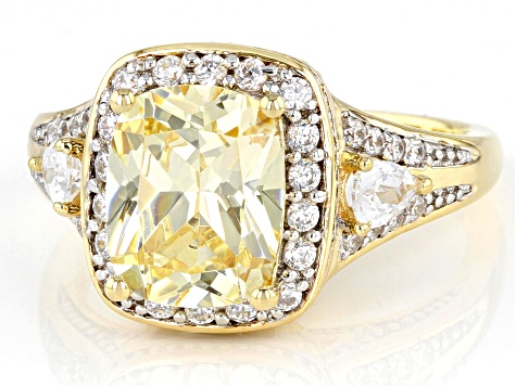 Yellow And White Cubic Zirconia 18k Yellow Gold And Rhodium Over Sterling Silver Ring 6.26ctw