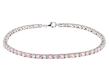 Picture of Pink And White Cubic Zirconia Rhodium Over Sterling Silver Anklet 12.48ctw