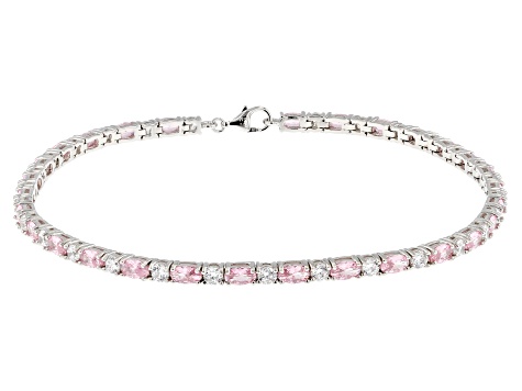 Pink And White Cubic Zirconia Rhodium Over Sterling Silver Anklet 12.48ctw