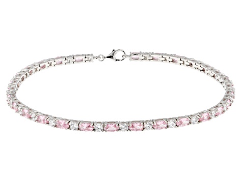 Pink And White Cubic Zirconia Rhodium Over Sterling Silver Anklet 12 ...