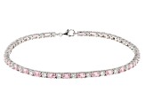 Pink And White Cubic Zirconia Rhodium Over Sterling Silver Anklet 12.48ctw