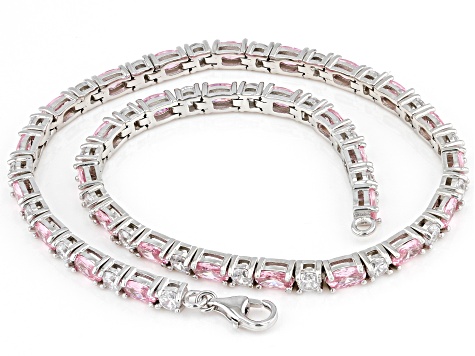 Pink And White Cubic Zirconia Rhodium Over Sterling Silver Anklet 12.48ctw