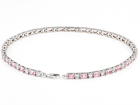 Pink And White Cubic Zirconia Rhodium Over Sterling Silver Anklet 12.48ctw