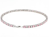 Pink And White Cubic Zirconia Rhodium Over Sterling Silver Anklet 12.48ctw