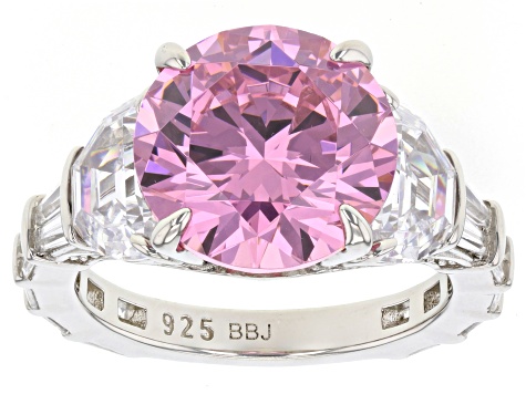 Pink And White Cubic Zirconia Platinum Over Sterling Silver Ring 16.35ctw