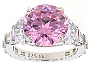 Pink And White Cubic Zirconia Platinum Over Sterling Silver Ring 16.35ctw